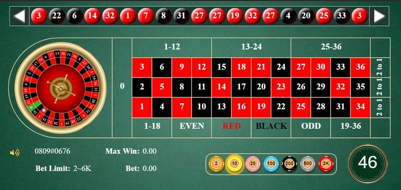 Giao diện của trò chơi Roulette tại Onebox63